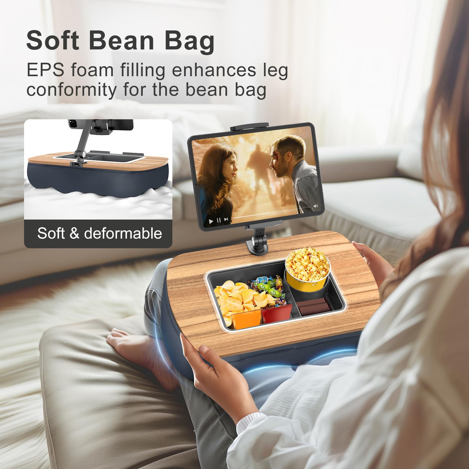 ERGONOV Tablet Pillow Stand for Lap, Adjustable iPad Holder with Snack Bowl