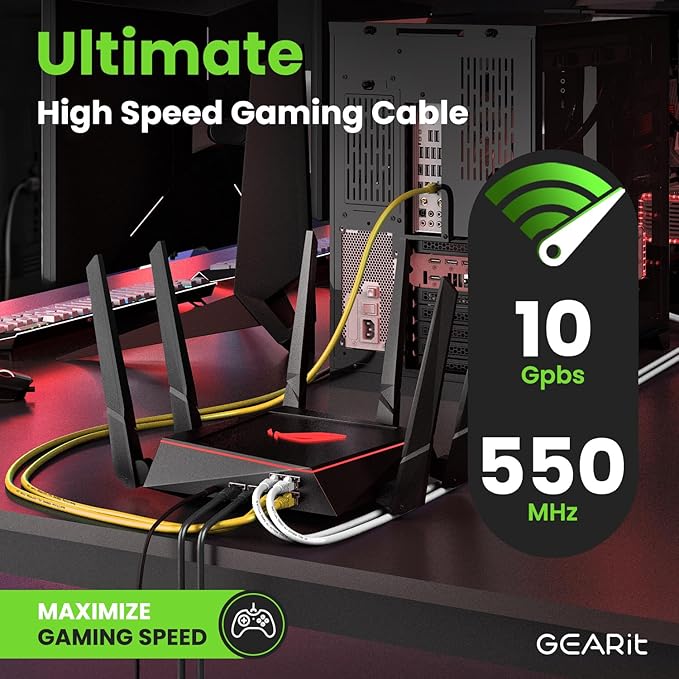 GEARit Cat 6 Ethernet Cable (1-Pack 7 Feet) Cat6 Network Patch, 10Gbps, RJ45, Snagless Cord, Gold-Plated Connectors, Internet for PC, TV, Tablet, Router, Printer, Servers, IT Data Center - Yellow