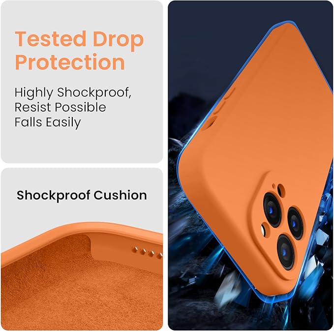 FireNova Designed for iPhone 13 Pro Case, Silicone Upgraded [Camera Protection] Phone Case with [2 Screen Protectors], Soft Anti-Scratch Microfiber Lining Inside, 6.1 inch, Kumquat
