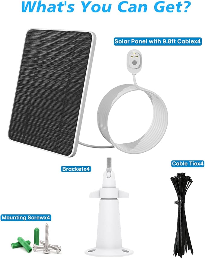 Arlo Solar Panel Charger Compatible with Pro 5S/4/3/3 Floodlight/Ultra/2, 6V 4.5W Solar Panels IP65 Weatherproof w/ 9.8ft Charging Cable, Adjustable Wall Mount, 4 Pack