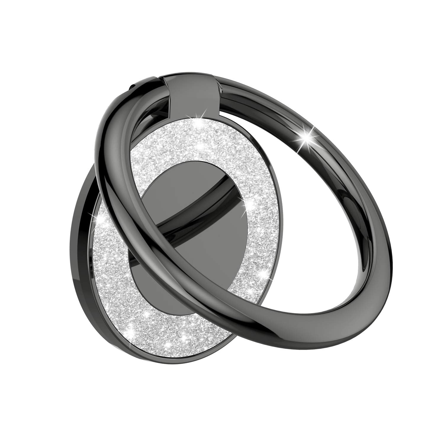 Pikabo Adhesive Phone Ring Holder Stand, 360° Rotation Cell Phone Finger Ring Kickstand, Glitter Phone Grip for Smartphones. (Glitter Black)