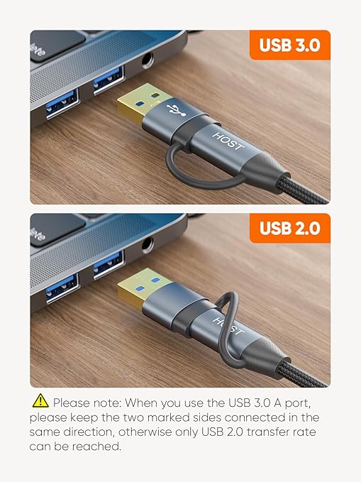 CableCreation 4FT USB C Hard Drive Cable, 5Gbps USB A/C to Micro B, Compatible with iPhone 15/16 Series, WD, Seagate External Hard Drive, Camera, Grey