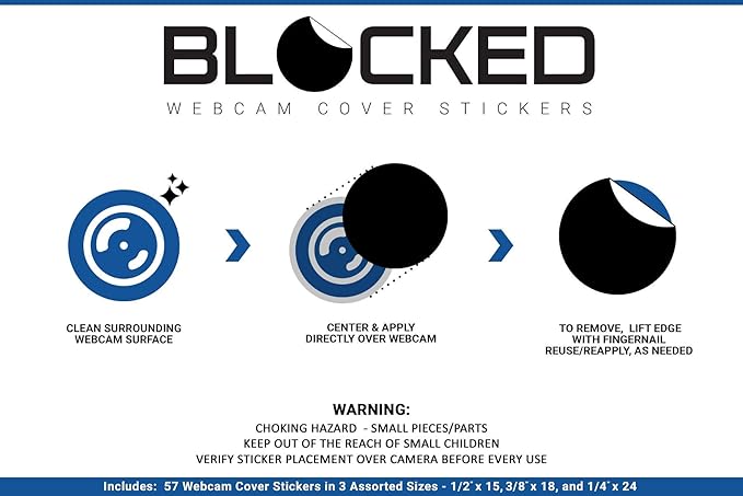 BLOCKED Webcam/Camera Vinyl Covers | 57 TabbedLow-Tack Restickable Webcam Sticker | Multiple Sizes | Black 57-Pack Tabbed (Ultra Glossy)