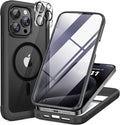 Miracase Magnetic for iPhone 15 Pro Case [Compatible with MagSafe] Full-Body Bumper Phone case with Built-in Glass Screen Protector& Camera Protector, Military Drop Proof 15 Pro Cover 6.1 inch, Black