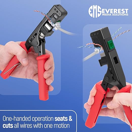 Everest easyJACK - 45° Angled Speed Termination Keystone Tool Set - with 20-Pack of RJ45 Cat6 Keystone Jacks in Green (Slim Profile Design) - Time Saver Network Punch Down Tool Cat6