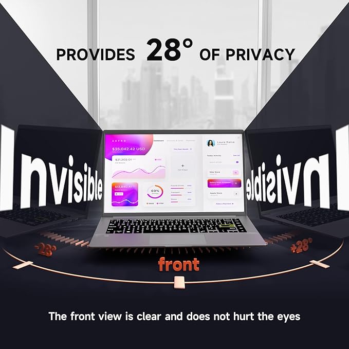 Mamol Laptop Privacy Screen 17 Inch for 16:10 Widescreen Display, Anti Blue Light Glare Filter, Removable Screen Shield, Anti-Scratch Screen Protector