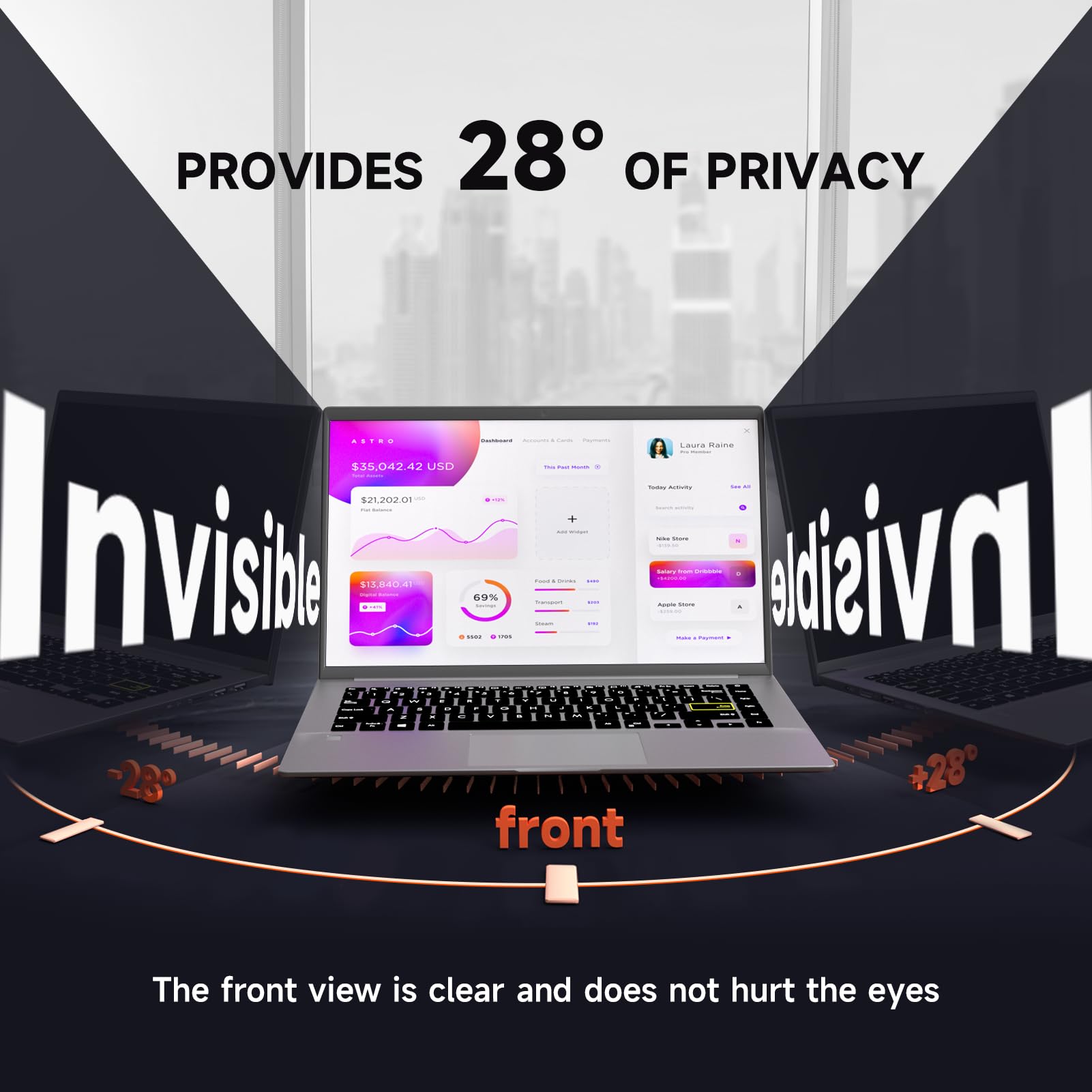 Mamol Laptop Privacy Screen 16 Inch, Compatible with Lenovo, HP, Dell, Acer, Asus, Thinkpad, Envy, Xps - 16:9 Aspect, Anti Blue Light Glare, Removable Privacy Shield, Anti-Scratch Screen Protector