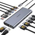 USB C Docking Station Dual Monitor for Dell/HP/Lenovo Laptop, Single 8K@30Hz/4K@120Hz, Triple 4K Display USB C Hub Multiple Adapter with 2 HDMI+DP+USB3.1+6 USB+RJ45+PD+SD/TF+Audio for iPhone 15
