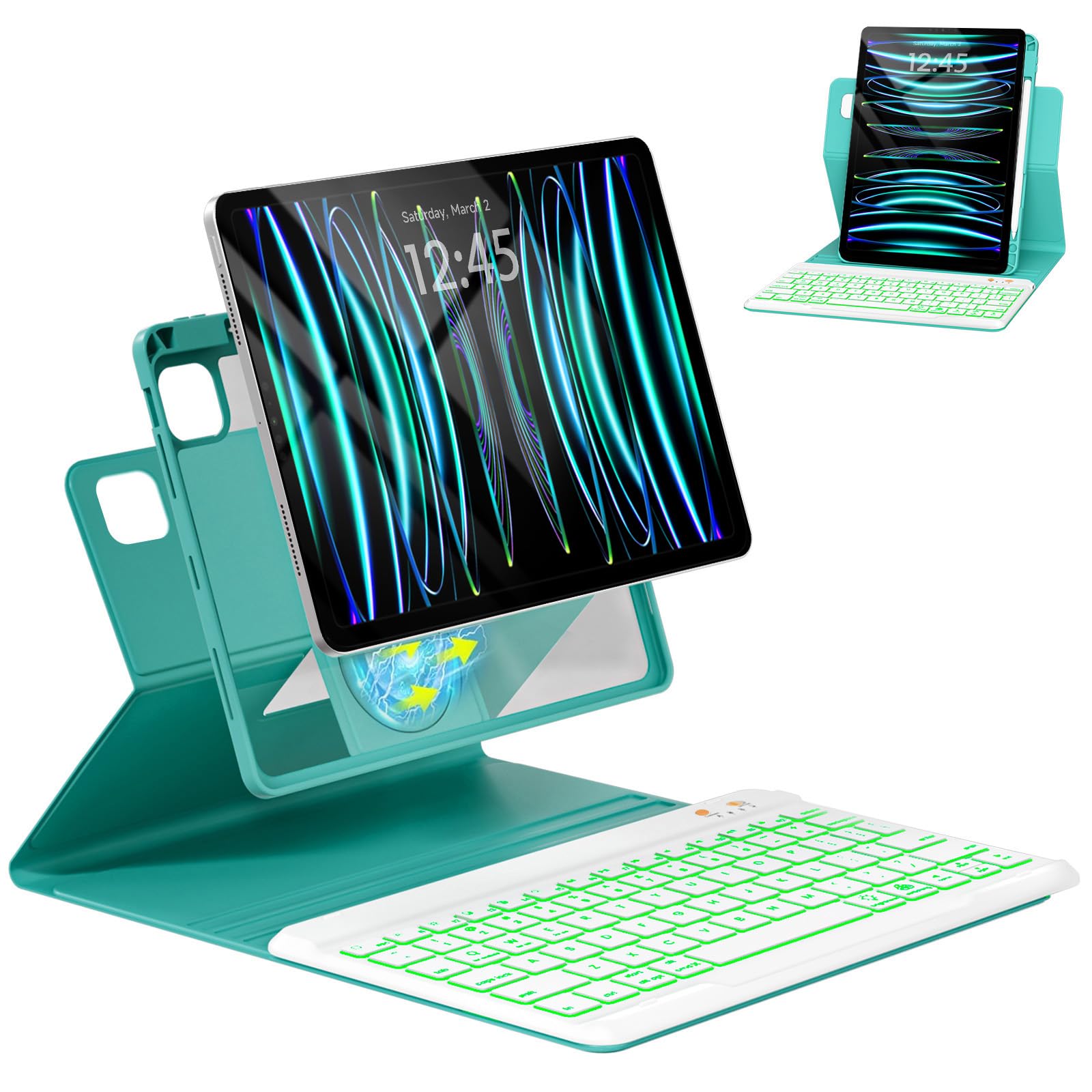 OPAKIT Magnetic Keyboard Case for iPad Air 11-inch (M2 2024) & Pro 11 1st/2nd/3rd/4th,360 Rotation Detachable & 7 Color Backlit BT Keyboard Cover for ipad Air 5th 4th Generation 10.9 inch(Teal)