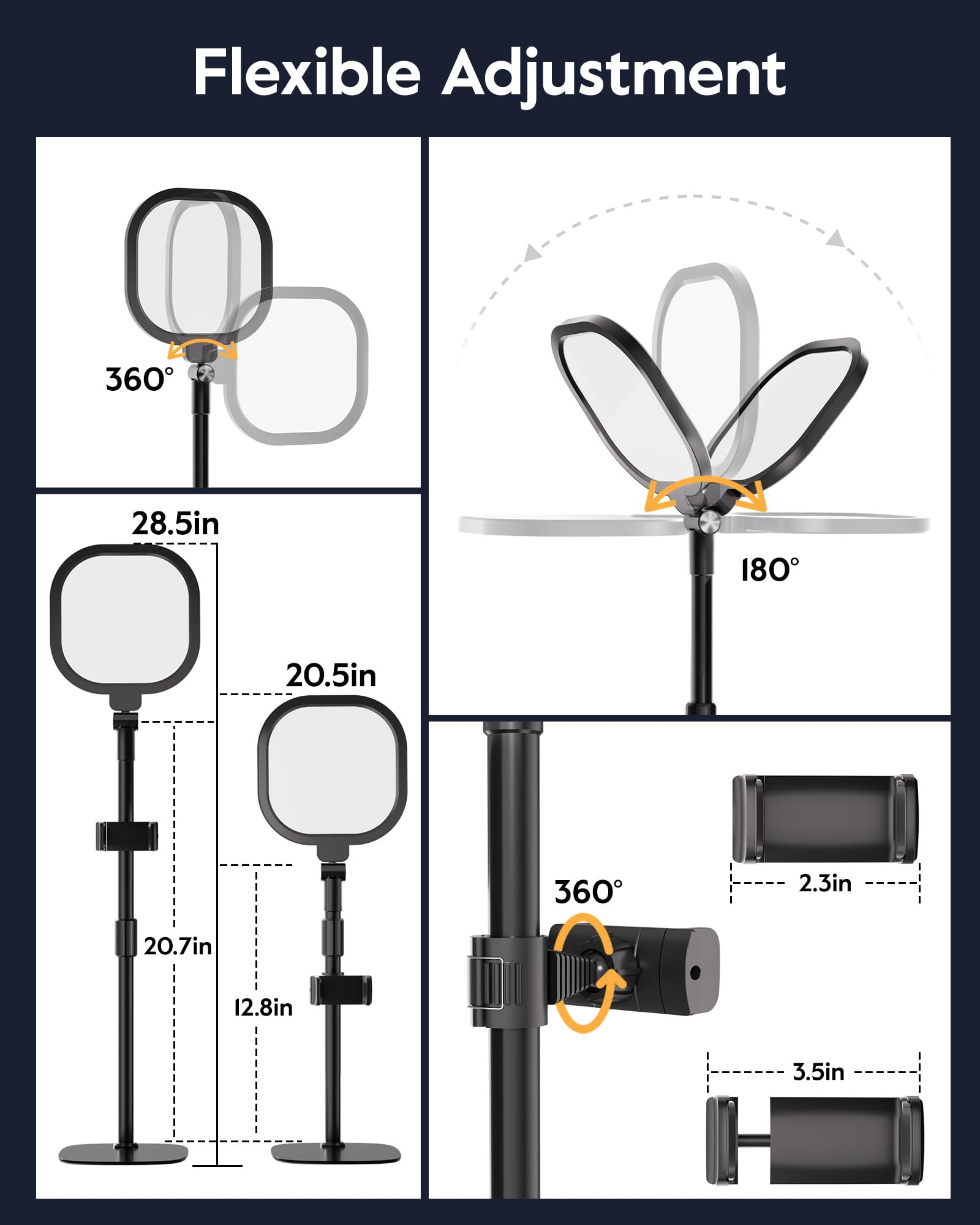 LitONES 2Pcs Desktop Video Conference Lighting for Zoom Meeting, Computer, Laptop, Work from Home with Nature Soft Light, Adjustable Brightness & Color Temp and Flexible Stand & Versatile Phone Holder