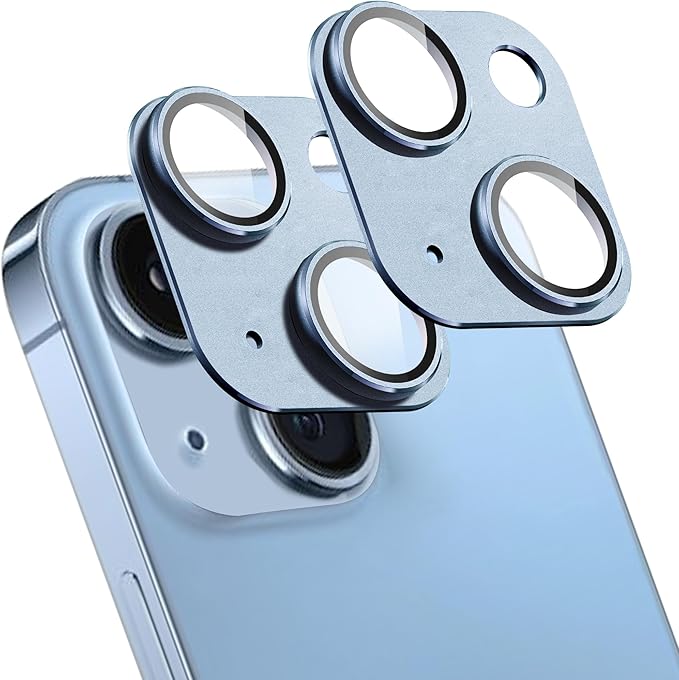 2 Pack Camera Lens Protector for iPhone 15 / iPhone 15 Plus,[Not Easy to Breakn ] AR Tempered Glass Strong Adsorption Metal Camera Cover Screen-Light blue