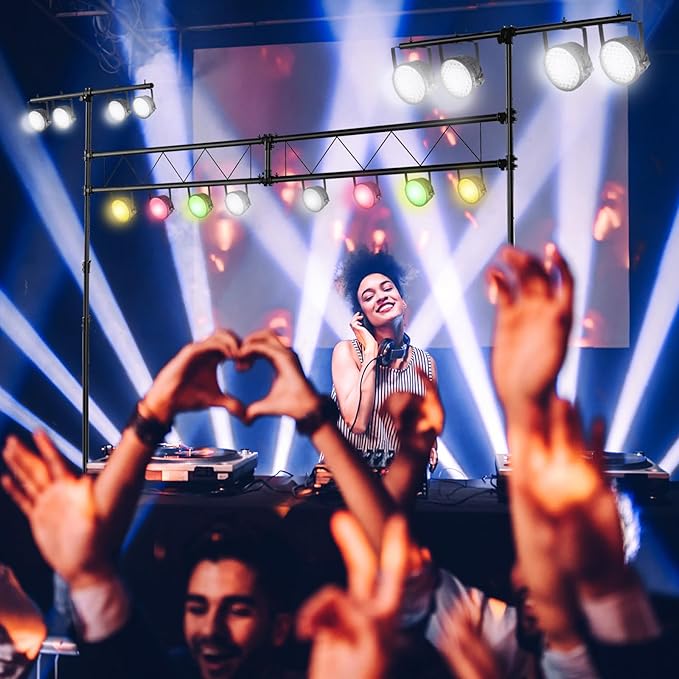 S AFSTAR DJ Light Stand, 14 FT Heavy Duty Metal Lighting Truss System W/Adjustable T Bars, 32 Mounting Points & Triangle Foot, Portable Truss DJ for Audio Stage, 220 Lbs Load (Lights Not Included)
