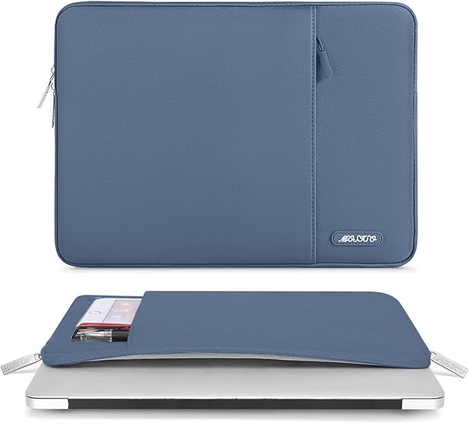 MOSISO Laptop Case 13.3 inch, 13-13.3 inch Laptop Sleeve Compatible with MacBook Air/Pro 13 / Pro 14, HP Dell ASUS Lenovo Notebook, Polyester Vertical Computer Sleeve Bag with Pocket, Steel Blue