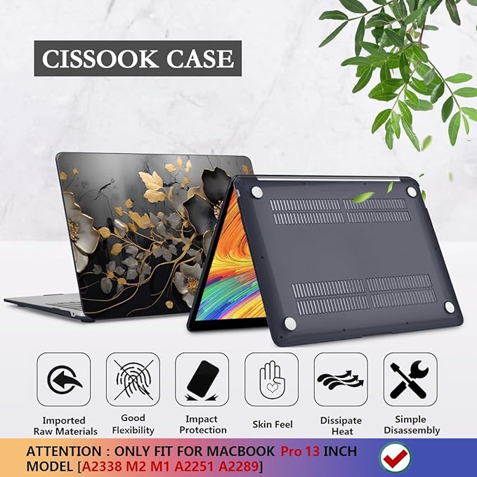 CISSOOK Compatible with MacBook Pro 13 inch Case M2 2025-2020 A2338 M1 A2251 A2289 Model with Touch Bar, Plastic Flower Hard Shell &Keyboard Cover&Screen Protector, Abstract Oil Painting