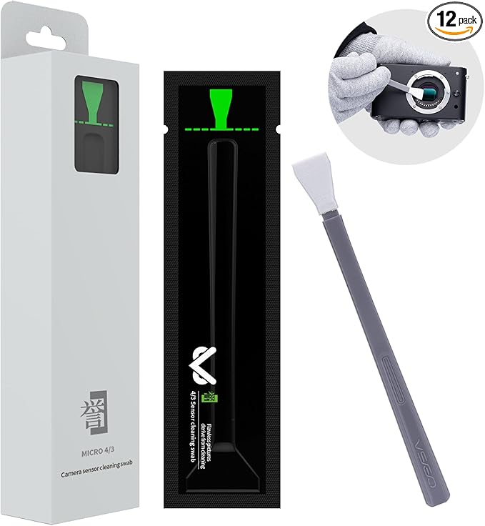 VSGO Camera Sensor Cleaning Kit for Micro Four Thirds (M43) Cameras – 12 Pack 12mm Sensor Cleaning Swabs, Professional Mirrorless Camera Cleaner Kit (MILC, ILDC) (V-S01E)