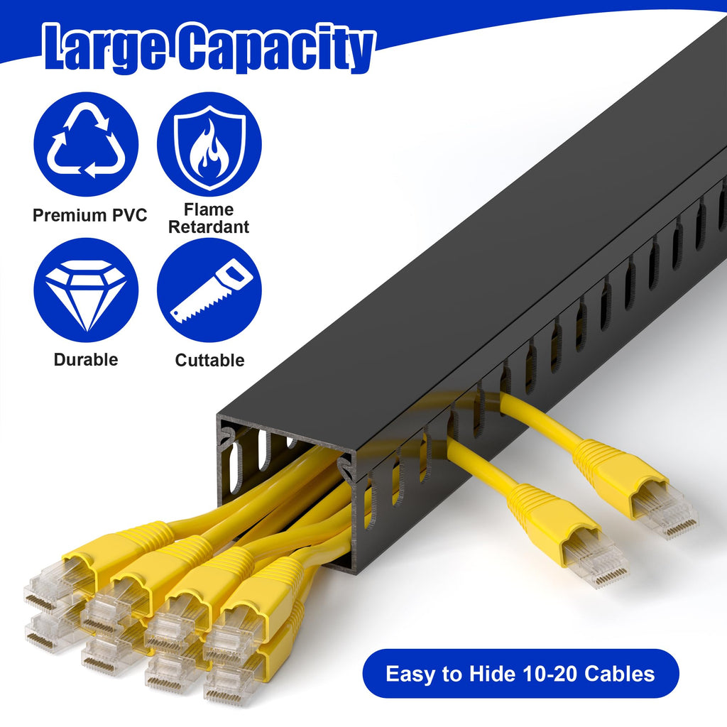 1.4"H x 1.6"W Cable Raceway, 66in Under Desk Wire Management Channel, Black