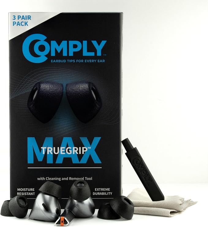 Comply TrueGrip MAX | Premium Memory Foam Replacement Earbud Tips for Samsung Galaxy Buds3 Pro | Long Lasting Comfort, MAX Durability, Secure Fit, Superior Noise Isolation| Black (S/M/L) (3 Pairs)