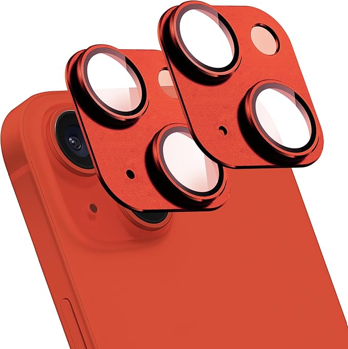 2 Pack Camera Lens Protector for iPhone 14 / iPhone 14 Plus,[Not Easy to Breakn ] AR Tempered Glass Strong Adsorption Metal Camera Cover Screen-red