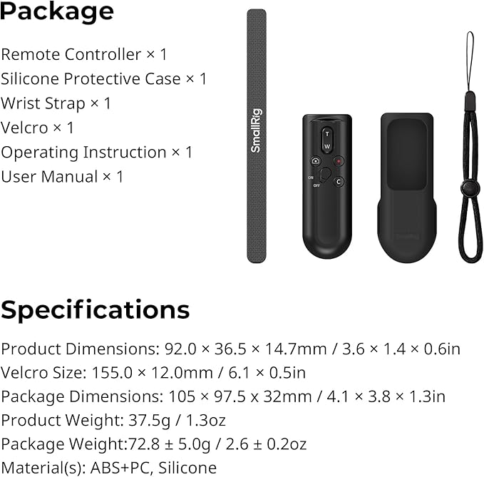 SMALLRIG Camera Remote Control Wireless Shutter Commander for Sony for Canon for Nikon Camera, fits for A7 IV, A7R V, A7R IV, A7R III, A7S III, A6700, FX3, A7CR, A7C II, ZV-E10, R5, R6, R7, R8-5207