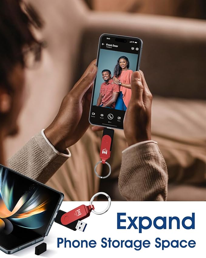 MOSDART 1TB USB3.1 Fast Speed C and A Dual Flash Drive, exFAT Memory Stick with Keychain and LED Indicator, for iPhone 15 and 16, Android Phone, iPad, MacBook, and Other Laptops, Red