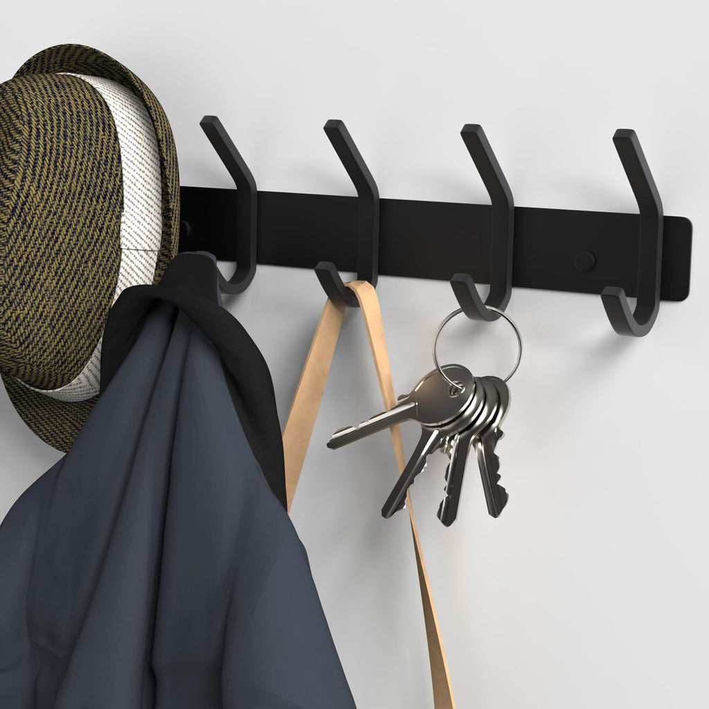 VAEHOLD Wall Hooks, Heavy Duty Aluminum Towel Hooks for Hanging Coat, Hat, Key, Clothes, Closet Hook Wall Mount for Kitchen, Bathroom, Office (“C“ Shape Coat 5 Hooks 1 Pack)
