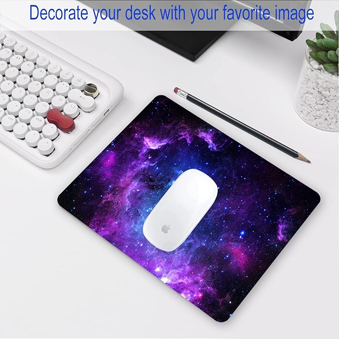 Purple Galaxy Mouse pad, Small Personalized Nebula Design Washable Rubber Mouse pad 9.5 X 7.9 inches