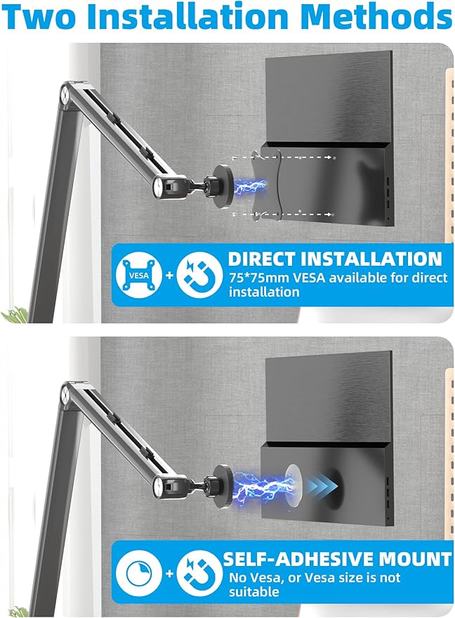 Portable Monitor Arm Magnetic Vesa Mount - 360° Swivel Compatible with 10 10.1 10.5 11 11.6 12 12.5 13.3 13.4 14 15.6 17 17.3 18 18.5 inch Monitor 75x75mm VESA Quick Release FS07D