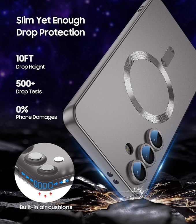 Magnetic for Samsung Galaxy S24 FE Case [Compatible with MagSafe][Built-in Camera Lens Protector] Slim Soft Silicone Bumper Shockproof Metallic Luster Phone Cover (Titanium Gray)