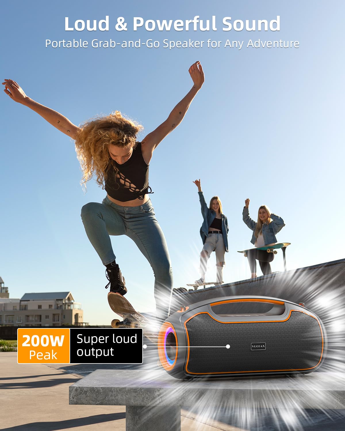 Portable Bluetooth Speakers Wireless, 200W PEAK Outdoor Speaker w/2.0 Bass