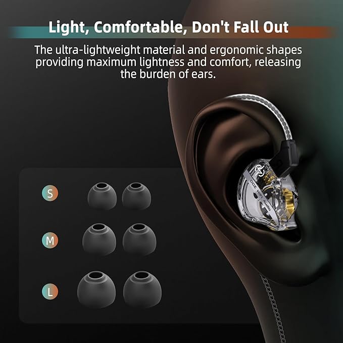 CCZ DC01 Pro in Ear Monitor, iems for Gaming, Professional Gaming Earbuds Super Bass Wired Earphone Headphone with 1DD, Patent Ear fin, Ear tips,for Singer Musician Podcaster (Purple-Blue without mic)