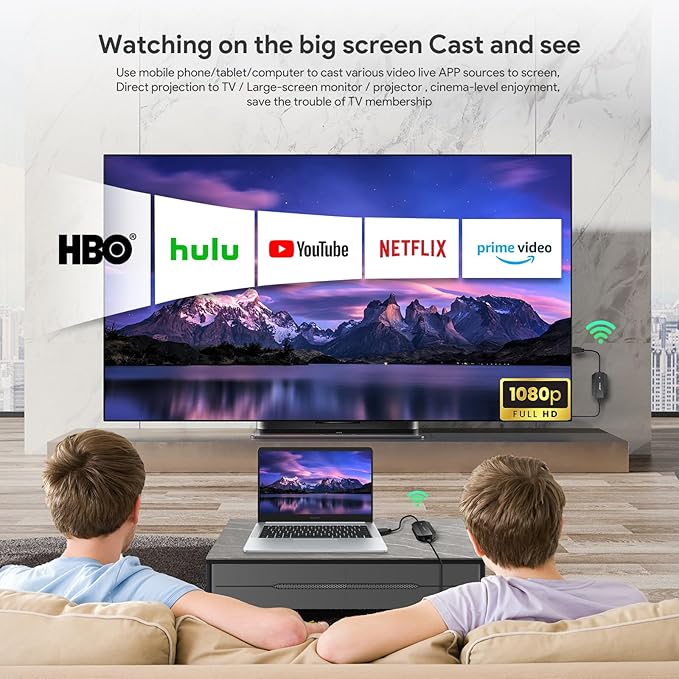 2025 Upgraded Wireless HDMI Transmitter and Receiver 4K Ultra HD Decoding & 1080P Output, Long Range Wireless HDMI Extender Transmission, Plug and Play, 1 RX to 8 TX, Stable & Low Latency