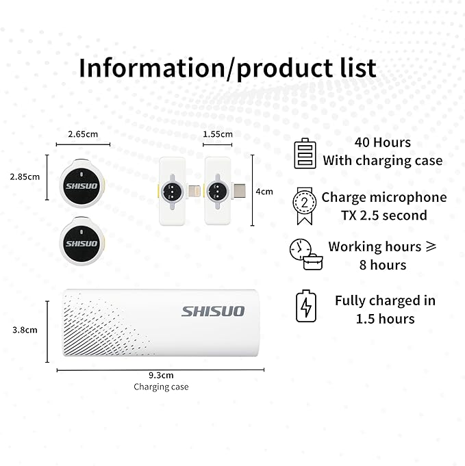 Wireless Lavalier Microphone for iPhone Android, Mini Clip-On Mic with Portable Charging Case, for YouTube Vlogging, Video Recording, Podcast, TikTok Content Creation