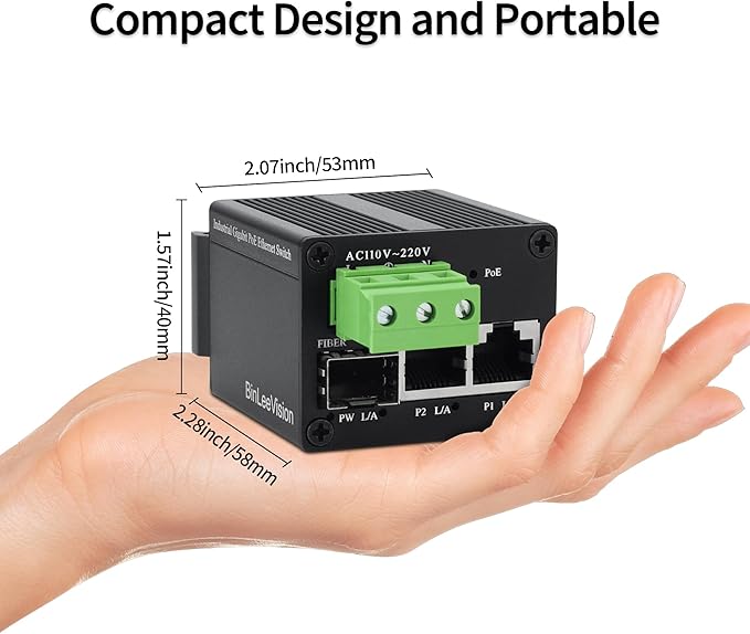 50W Industrial Mini Ethernet PoE+ Injector, 2 Ports Gigabit PoE+ Switch,High PoE+ 40W Each Port,IEEE802.3at/802.3af Compliant,Plug & Play, Wall Mount & Din Rail Mount(40W)
