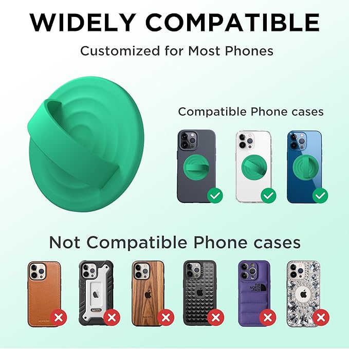 Magnetic Phone Ring Grip Holder, Silicone Finger Loop Grip, Compatible with MasSafe, Back of Phone for iPhone Pro Max/Plus/16/15/15/14/13/12 Series, Emerald Green
