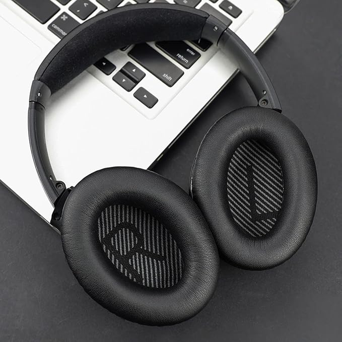 SoloWIT Replacement Earpads Cushions for Bose QuietComfort 35 (QC35) & Quiet Comfort 35 II (QC35 ii) Headphones, Ear Pads with Softer Leather, Noise Isolation Foam, Added Thickness (Black)