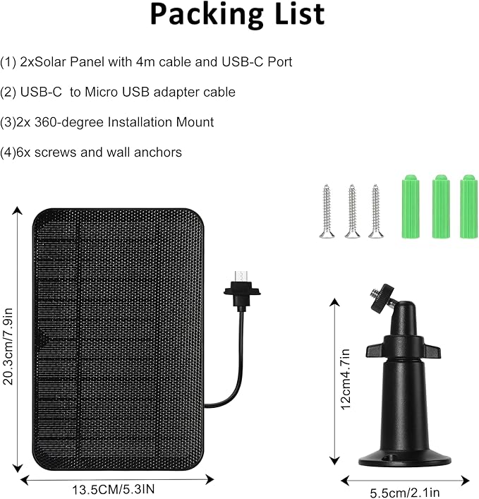 6W Solar Panel Charger for Blink Outdoor 4 (4th Gen), Solar Panel with 13.1ft Waterproof Charging Cable, Waterproof Rubber Plug, 360°Adjustable Mount and Micro USB and Type-C Port (for Blink 4-2PC)