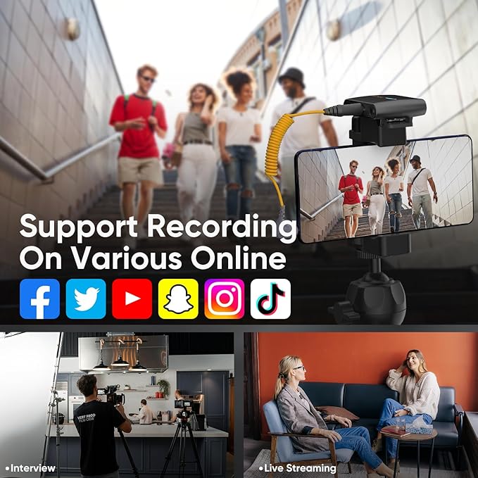 7RYMS iRay DW40 4-Channel Wireless Microphone for Cameras, Camcorders, iPhones, Android Phones, Wireless Lavalier Microphone -Noise Canceling, 656ft Range, 12.5H Working, Lav Mic for Video Recording