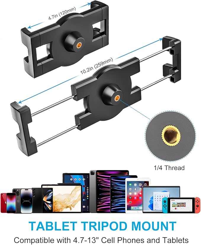 Tablet Holder for Desk Clamp 360° Phone iPad Mount, 35" Adjustable Arm Tablet Stand for Bed, Aluminum Flexible Webcam Camera Clip for iPad Pro 12.9 Air Mini, Tabs, Switch, iphone, 4.7-13" Device/Gopro