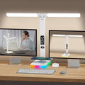 LED Desk Lamp with Charger, USB Charging Port, Dual Swing Arm Desk Light with 5 Brightness, 3 Colors, Table Lamp with Clock, Alarm, Date, Temperature, Desk Lamp for Home Office Study (White)