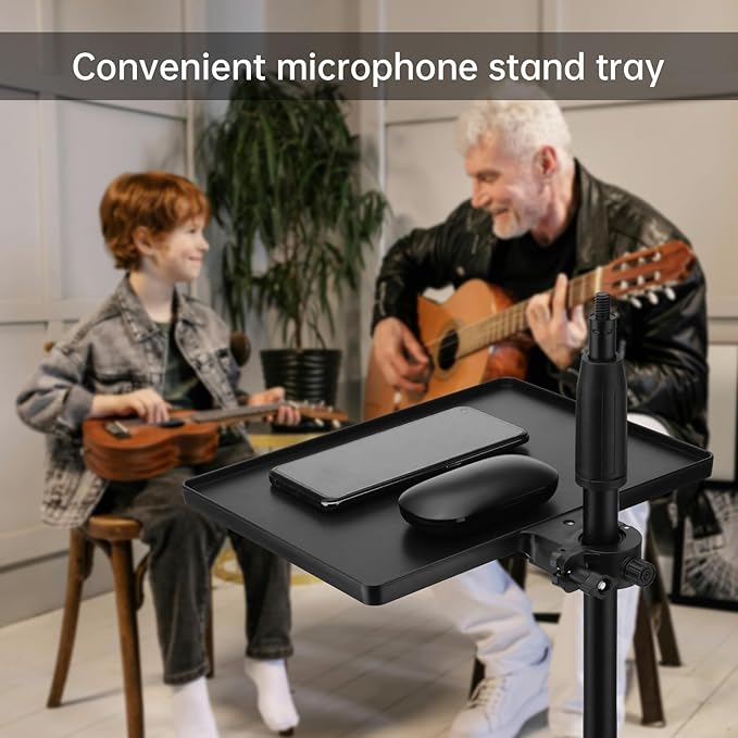 RTNLIT Microphone Music Stand Tray, Adjustable Clamp On Rack Tray Holder with 7.7 Pound Weight Capacity, for Music Sheet, Singing, Stage, Audio Recording (10.6" x 8")