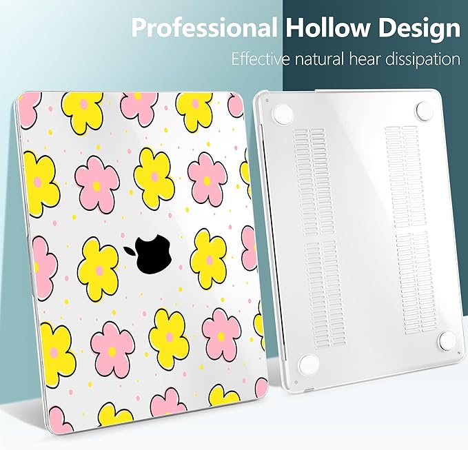 TWOLSKOO Compatible with M4 MacBook Air 13.6 inch Case 2025-2022 Release M4 A3240 M3 A3113 M2 A2681, Plastic Hard Shell & Keyboard Cover & Type C Adapter & Screen Protector, Cute Flowers