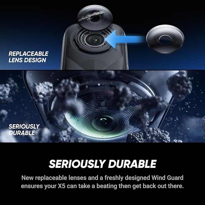 Insta360 X5 Lens Guards Bundle - Waterproof 8K 360° Action Camera, Leading Low Light, Invisible Selfie Stick Effect, Rugged & Replaceable Lens, 3-Hour Battery, Clear Audio, Stabilization