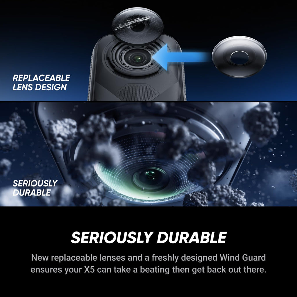 Insta360 X5 Starter Bundle - Waterproof 8K 360° Action Camera, Leading Low Light, Invisible Selfie Stick Effect, Rugged & Replaceable Lens, 3-Hour Battery, Clear Audio, Stabilization