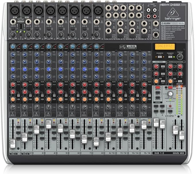 Behringer Xenyx QX2222USB Premium 22-Input 2/2-Bus Mixer with Xenyx Mic Preamps and Compressors, KLARK TEKNIK Multi-FX Processor, Wireless Option