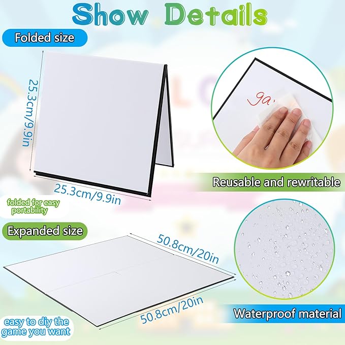 Zhanmai 4 Pcs Folding Blank Game Board, 20" x 20" DIY Create Make Your Own Game Board, Blank Quad Fold Dry Erase Battle for Family School Classroom DIY Activities