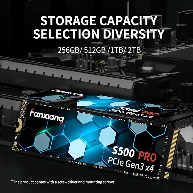 S500 Pro 1TB NVMe SSD M.2 PCIe Gen3x4 2280 Internal Solid State Drive, SLC Cache 3D NAND TLC, Up to 3200MB/s, Compatible with Laptop and PC Desktops(Black)