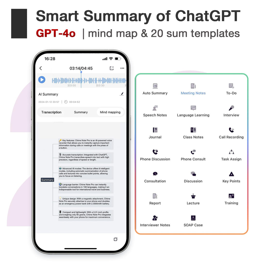 64GB AI Voice Recorder with Smart Transcription & Summary — Voice Activated Portable Digital Voice Recorder for Business Meetings & Lectures, Magnetic, ClicoByte Chime, Silver