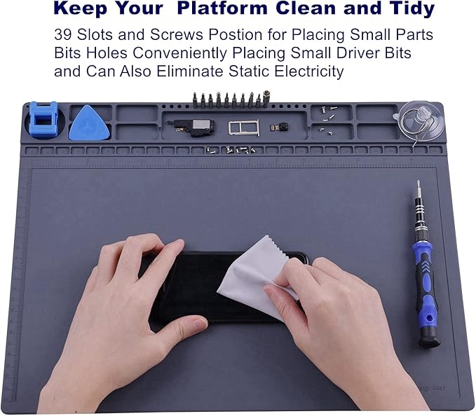 Anti Static Mat for PC Building, Computer Electronics Repair, IUZIT Heat Resistant 932°F ESD Soldering Mat with Grounding Cord & Plug, ESD Wristband for BGA Gun Soldering Iron15.9” x 12”