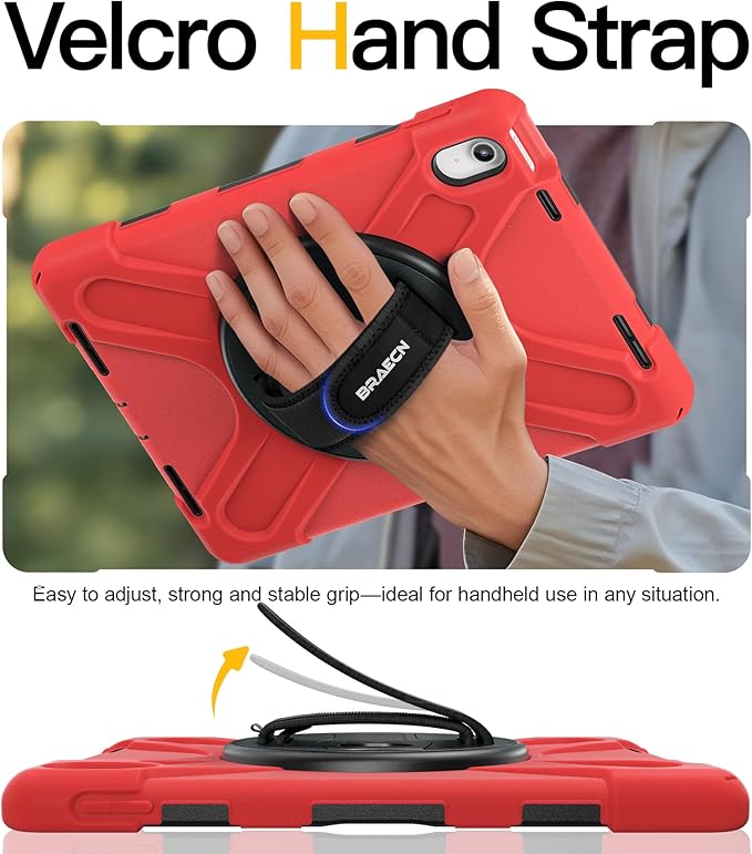 BRAECN for iPad (A16) 11th/10th Generation case 11/10.9 inch 2025/2022 Heavy Duty Shockproof Protective with Pencil Holder Screen Protector 360°Rotating Stand Handle & Shoulder Strap Full Body Cover