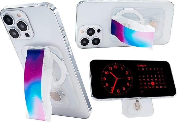 LoveHandle PRO MagSafe Compatible Magnetic Phone Grip w/Kickstand - Mount, Strap and Stand for Smartphone and Tablet - MagSafe Ring Included - Fits All Devices - Candy Cloud